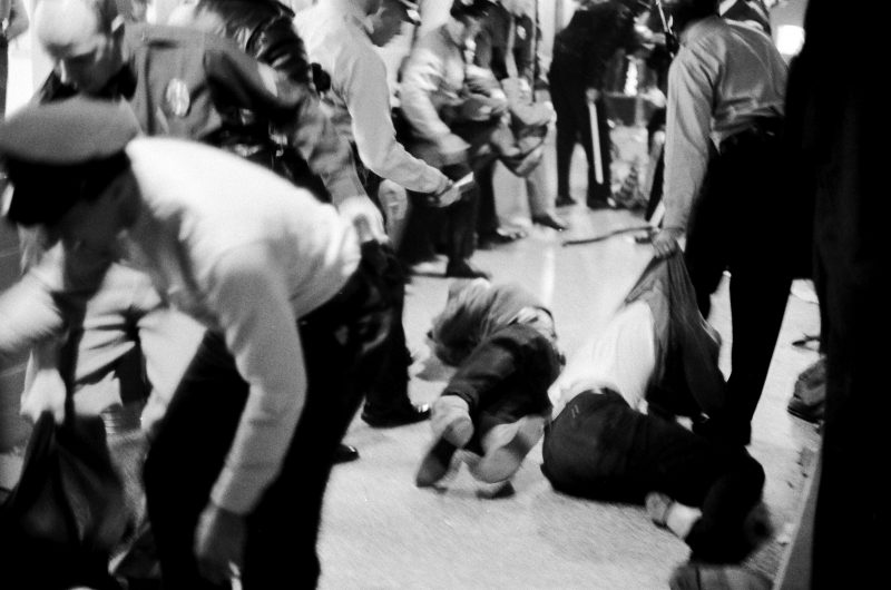 Police officers forcibly try to remove student protesters from a corridor of the Commerce Building on the UW-Madison campus on Oct. 18, 1967.