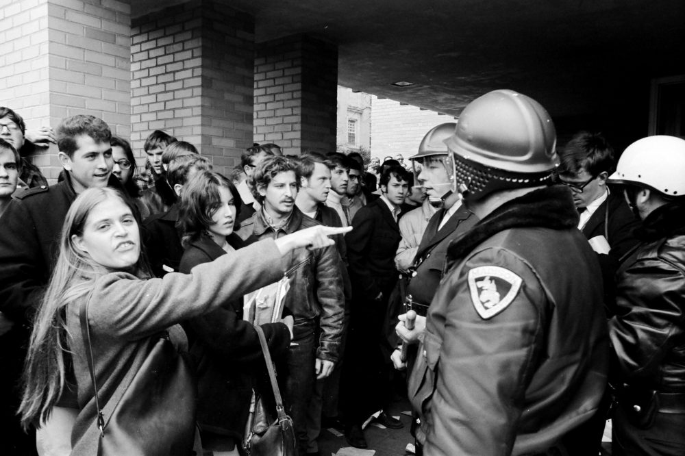 Students confronting police